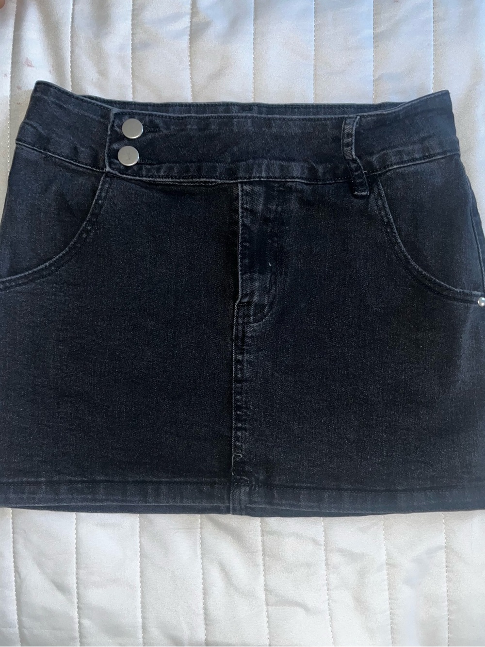 Windsor Black Denim Mini Skirt with Double Button Waist